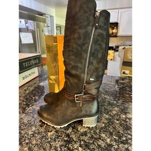 Spring Step Relife NP294 BK 38 Womens Tall Black Boots Buckle Strap Block Heel